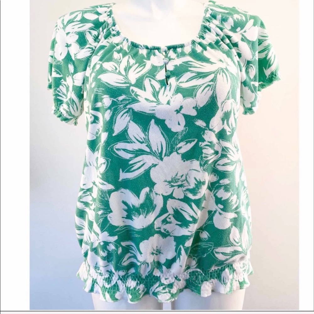 Karen Scott tropical floral short sleeve top XL
